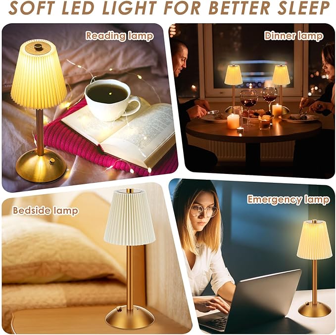 Liliful 4 Pcs Cordless Table Lamp Rechargeable Touch LED Small Gold Portable - Image 6