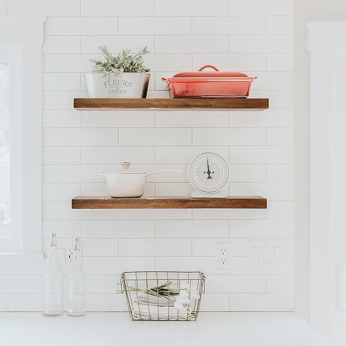 URBANDI, Rustic Floating Shelves, Hidden Bracket, Solid Wood, Heavy Duty - Image 8