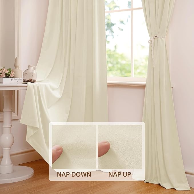 StangH Ivory Curtains for Kids Bedroom White Velvet Light Dimming Privacy - Image 4
