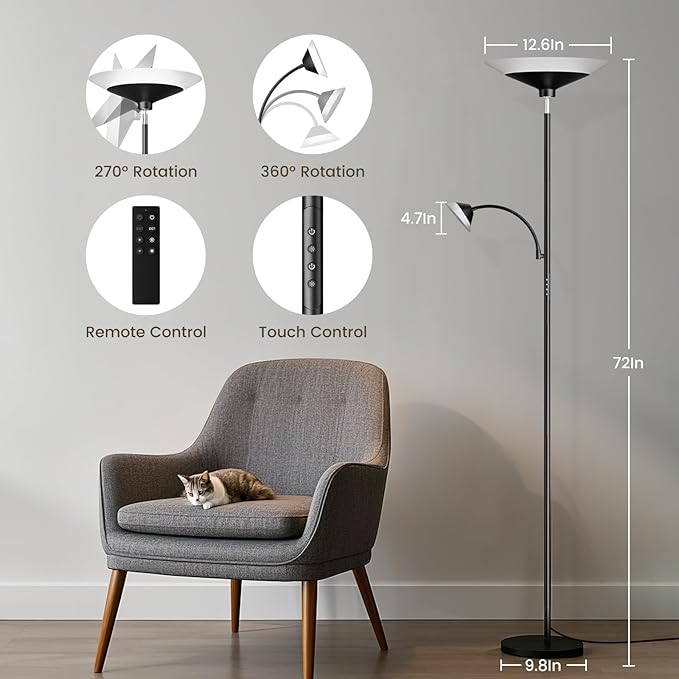 Upgraded 2-in-1 Torchiere Floor Lamp, Dimmable Standing Lamp - Image 2