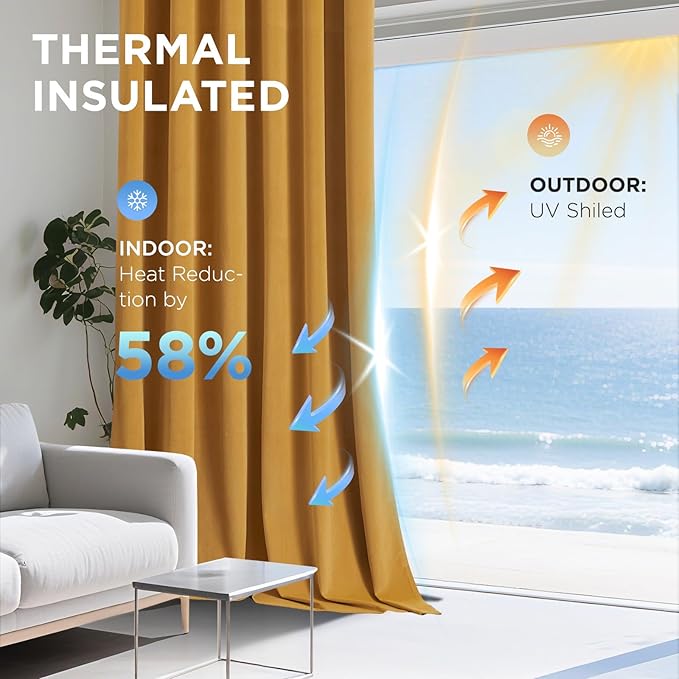 Joydeco Mustard Yellow 100% Blackout Curtains 96 Inch 2 Panels, Luxury Thermal - Image 5