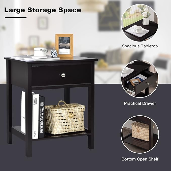 Giantex Nightstand, Wood End Table - Image 4