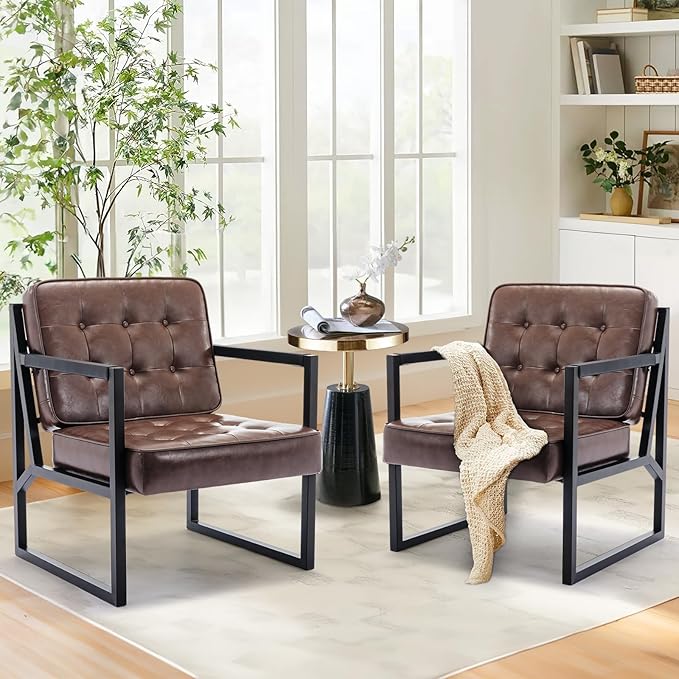 COLAMY Mid Century Modern Accent Chair, Comfy Living Room Chairs, Faux Leather - Image 7