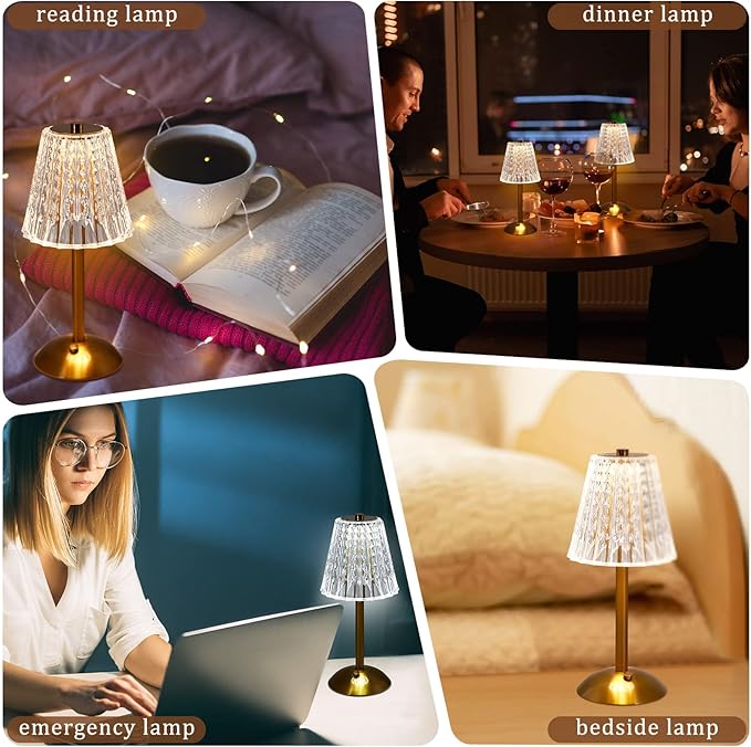 Liliful 2 Pcs Cordless Table Lamp Rechargeable Touch LED Small Gold Portable - Image 6