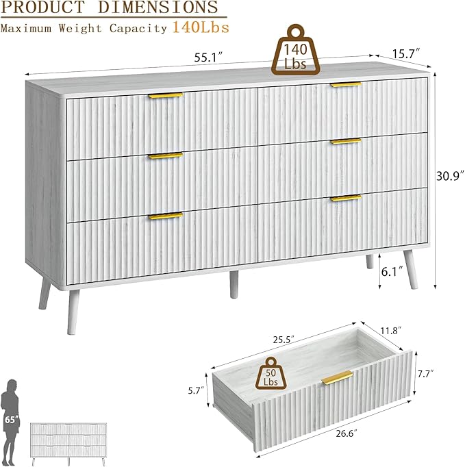 CARPETNAL Fluted 6 Drawer Dresser - Image 2