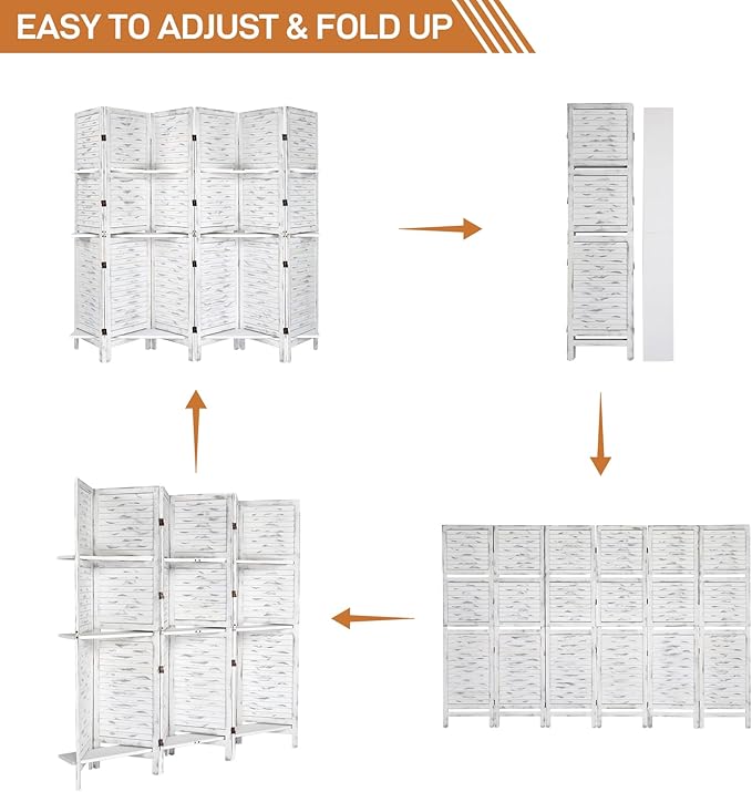 Bonnlo Wood Room Divider Privacy Screen, 5.9 Ft Tall Folding Partition Wall - Image 3