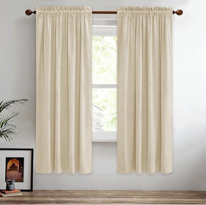 StangH Soft Beige Bedroom Velvet Curtains Farmhouse Home Decor Light Blocking by StangH