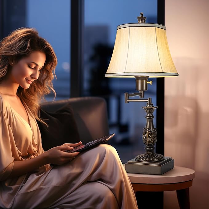 Scenekoy 23.5" High Rustic Traditional 350° Adjustable Swing Arm Table Lamp Set - Image 3