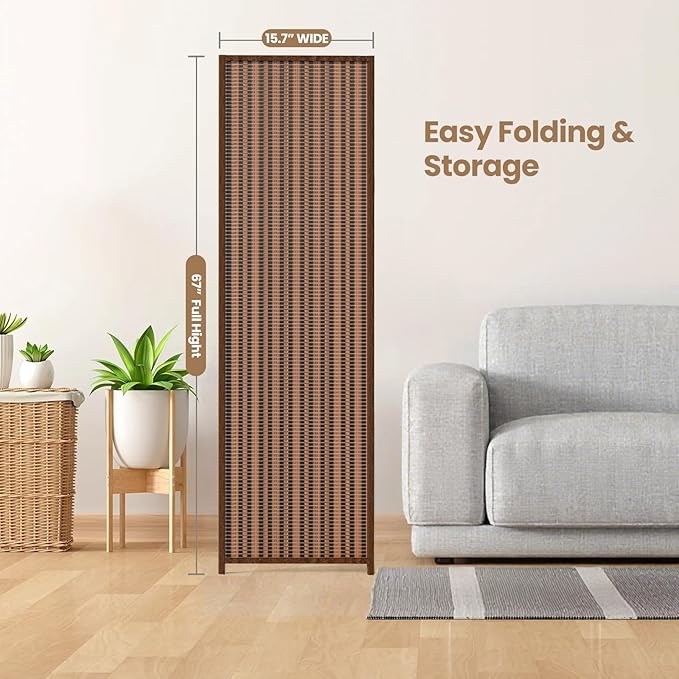 4 Panel Room Divider and Extra Wide Folding Privacy Screen, Bamboo Room Divider - Image 7