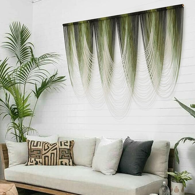 Macrame Wall Hanging Dip-Dyed Large Macrame Wall Decor Yarn Tapestry 57" W x - Image 2