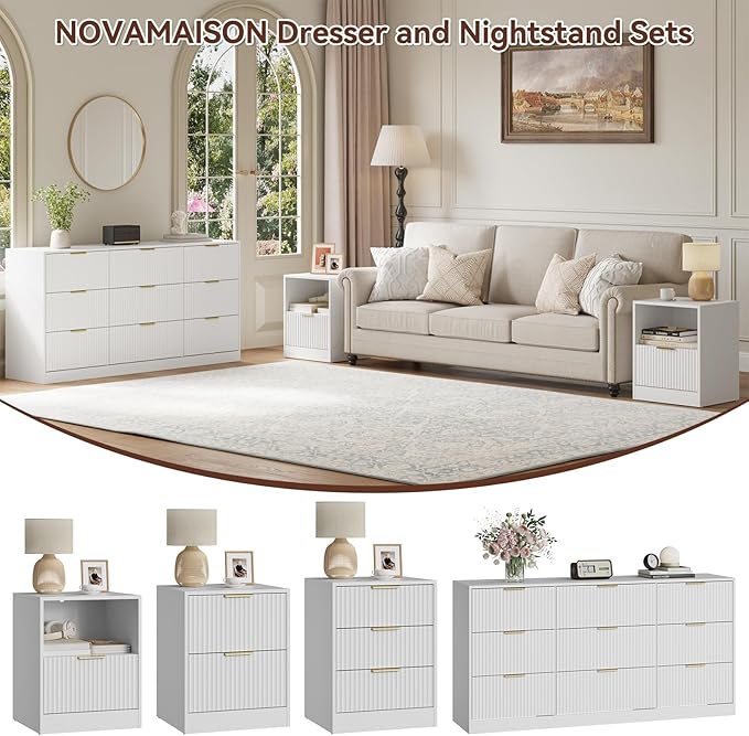 9 Drawer Dresser & Nightstand Set 3-Piece, 63” Wide Bedroom Set Night Stand Set - Image 4