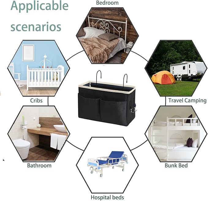 Someteth Bedside Caddy Bedside Hanging Storage Basket Multi-Function Organizer - Image 4