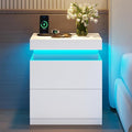 ADORNEVE White Nightstand with Charging Station and LED Lights, Night Stand by ADORNEVE