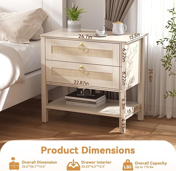 CMFYDAILY Wooden Nightstand Set of 2, Boho Side Tables - Image 7