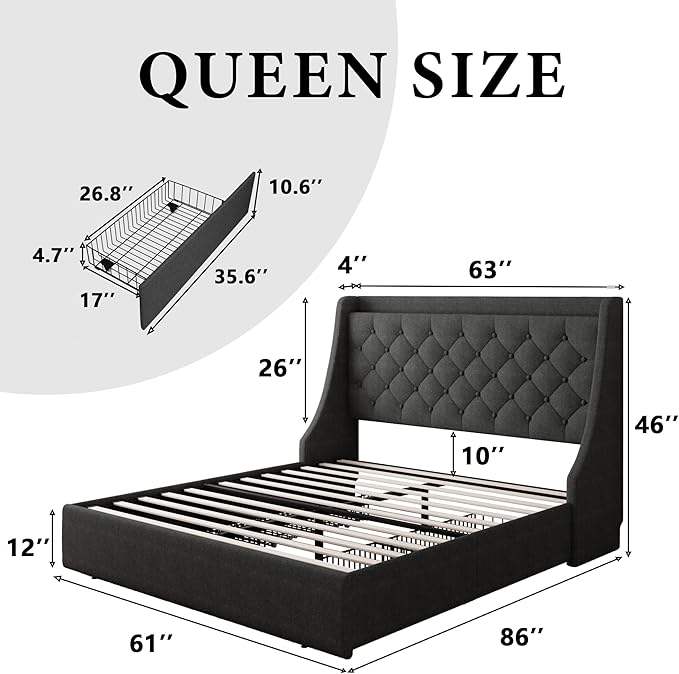 iPormis Queen Bed Frame with 4 Storage Drawers, Upholstered Platform Bed Frame - Image 2