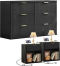 LEYAOYAO 48" Wide Fluted Dresser and 1 Drawers 23" Nightstand Set of 2 by LEYAOYAO-Findtheshiningpointofyourideallife%EF%BC%81