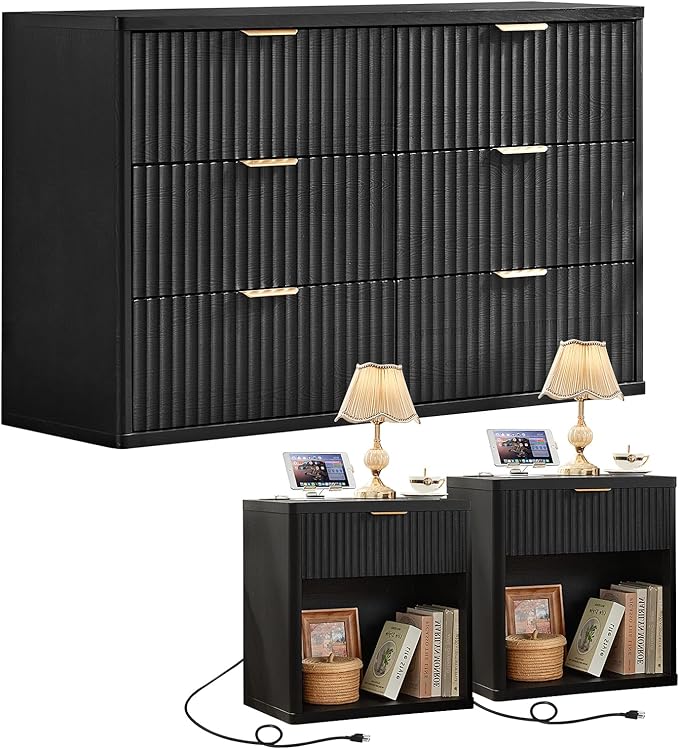 LEYAOYAO 48" Wide Fluted Dresser and 1 Drawers 23" Nightstand Set of 2 by LEYAOYAO-Findtheshiningpointofyourideallife%EF%BC%81