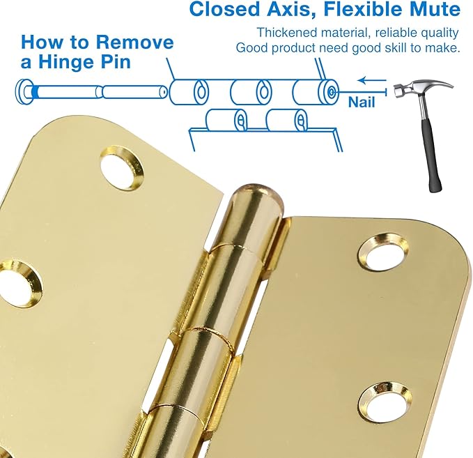 6 Pack Rounded Door Hinges 3.5 inch X 3-1/2" 5/8 Radius, Polished Brass 3 ½ - Image 3