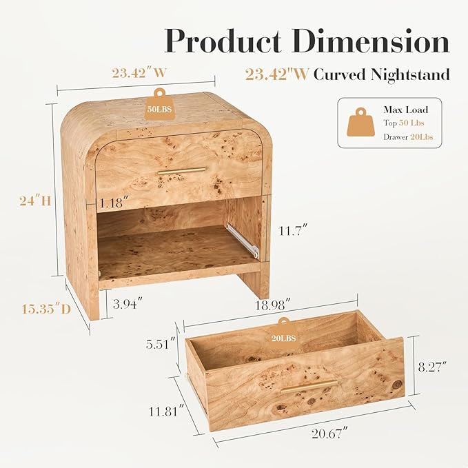 Night Stand 2-Drawer Nightstand 24" H Metal Handle Modern Sturdy Bedside Table - Image 2