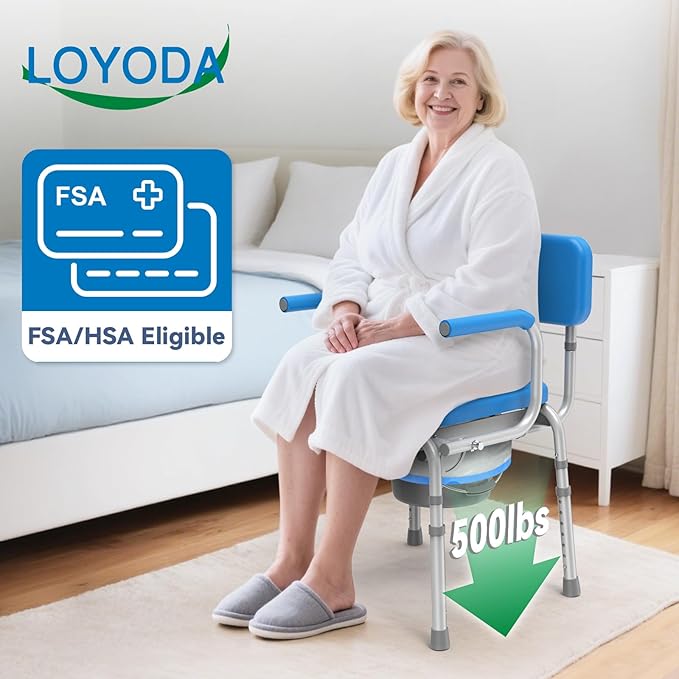 Drop Arm Bedside Commode with Linners, Commode with Padded Seat and Backrest - Image 2