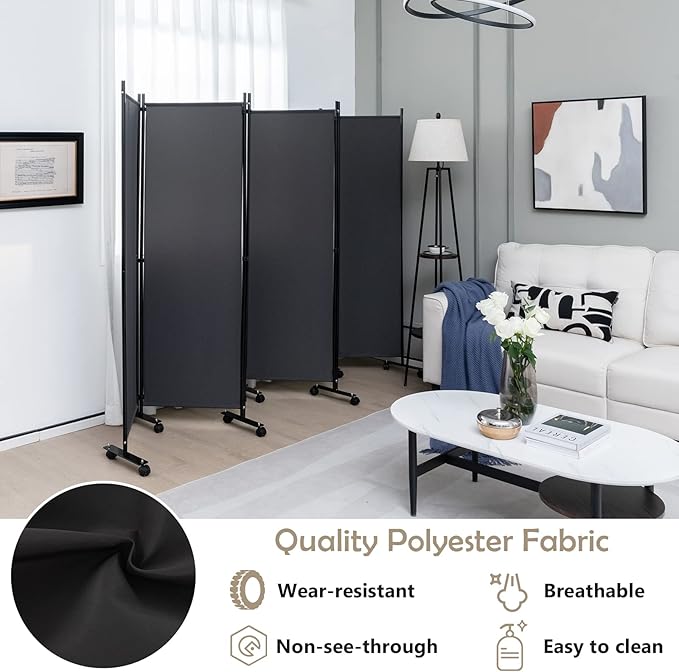 GOFLAME 6 Panel Folding Room Divider, 6FT Rolling Privacy Screen - Image 4