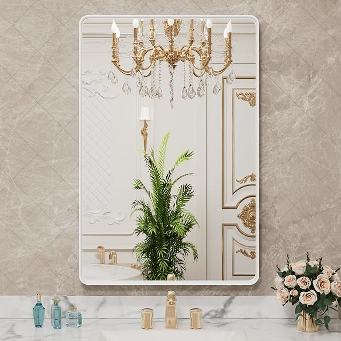 LOAAO 20x30 Inch White Metal Framed Bathroom Mirror - Image 7