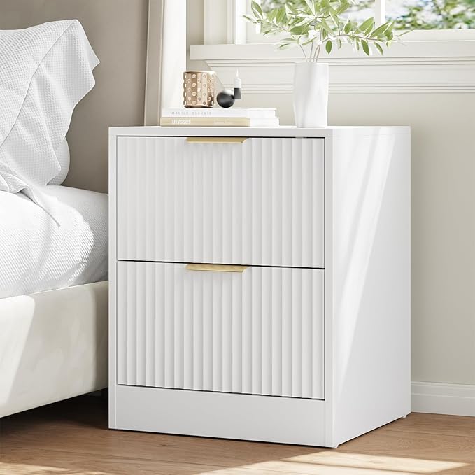 9 Drawer Dresser & Nightstand Set 3-Piece, 63” Wide White Fluted Dresser and - Image 7