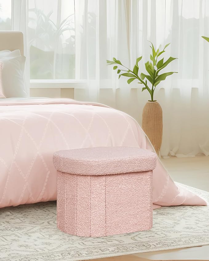 B FSOBEIIALEO Storage Ottoman for Dorm Room, Boucle Folding Storage Ottoman - Image 8