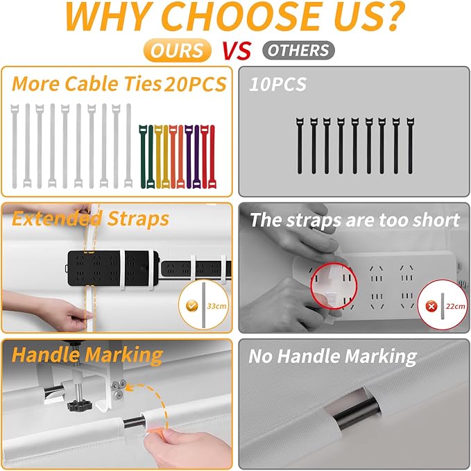 No Drill Under Desk Cable Management Tray, Fabric Cable Management - Image 3