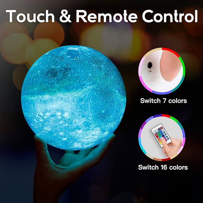 BRIGHTWORLD 7.1inch Galaxy Lamp 16 Colors Moon Lamp 3D Printing, Remote & Touch - Image 5