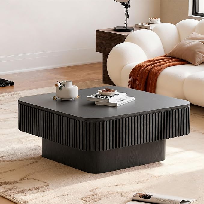 LKTART Coffee Table for Living Room, Accent Fluted Square Coffee Table - Image 8