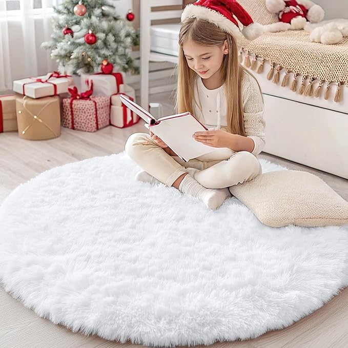 OLANLY White Round Rugs for Bedroom by OLANLY