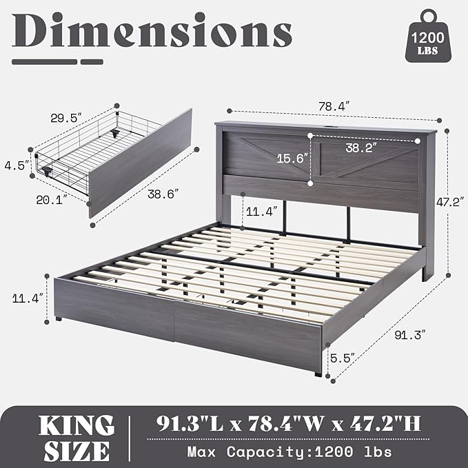 AMERLIFE 47.2" H King Bed Frame - Image 2