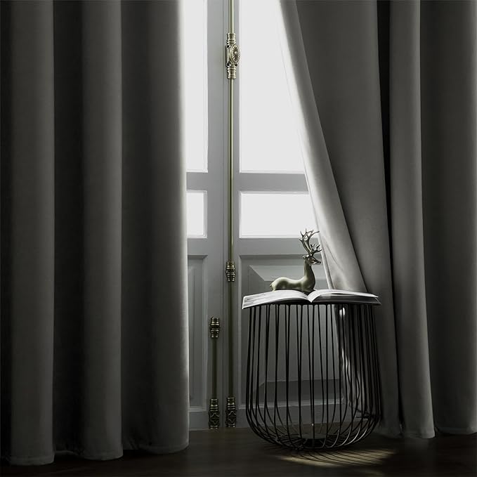 Joydeco Vanilla Grey Velvet Curtains 90 Inches 2 Panels, Luxury Thermal - Image 7