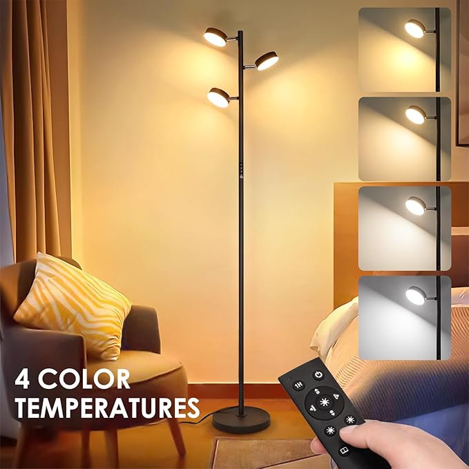 LED Tree Floor Lamp with Remote & Touch Control, 3 Heads Adjustable Dimmable - Image 2