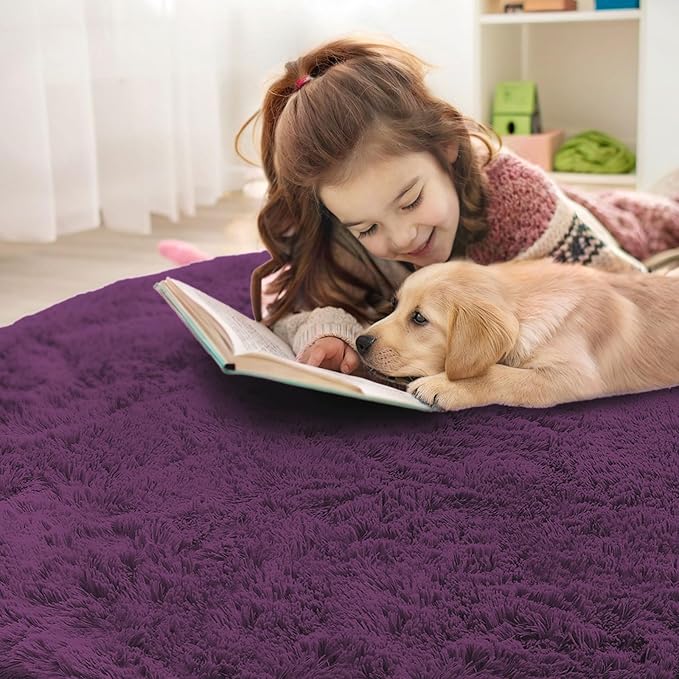 OLANLY Dark Purple Round Rugs for Bedroom - Image 4