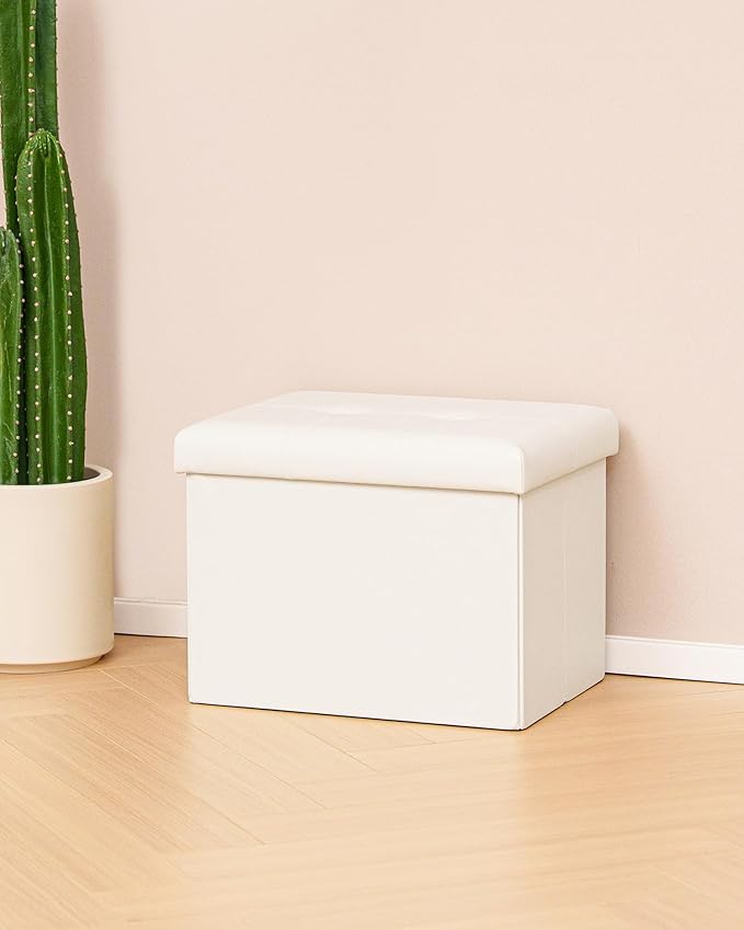 B FSOBEIIALEO Folding Storage Ottoman, Faux Leather Footrest Seat Coffee Table - Image 7