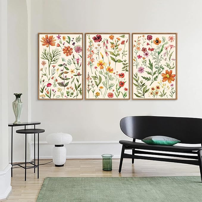 YeeHomedec Boho Wildflower Framed Canvas Wall Art, Colorful Vintage Floral Wall - Image 5