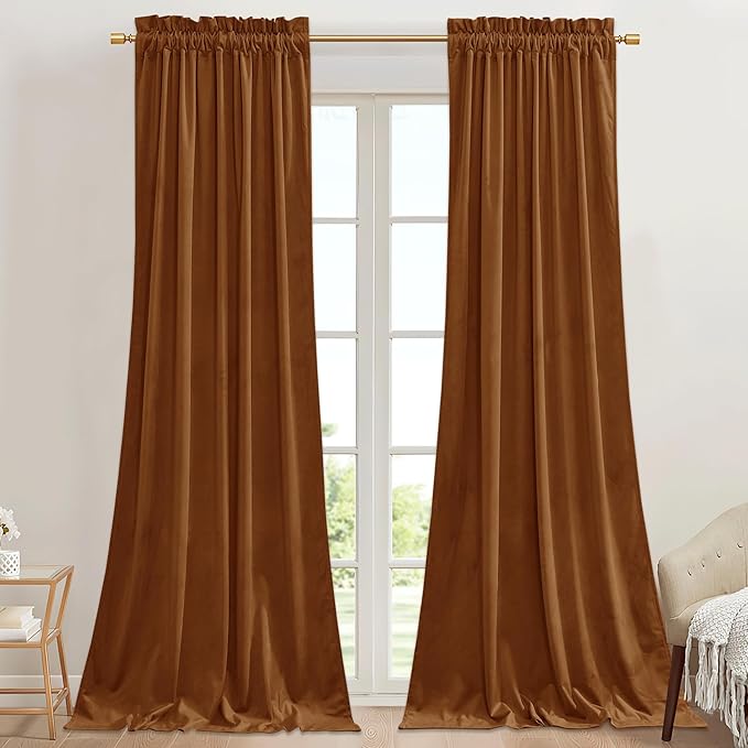 StangH Halloween Curtains Burnt Orange Velvet Room Darkening Window Drapes by StangH