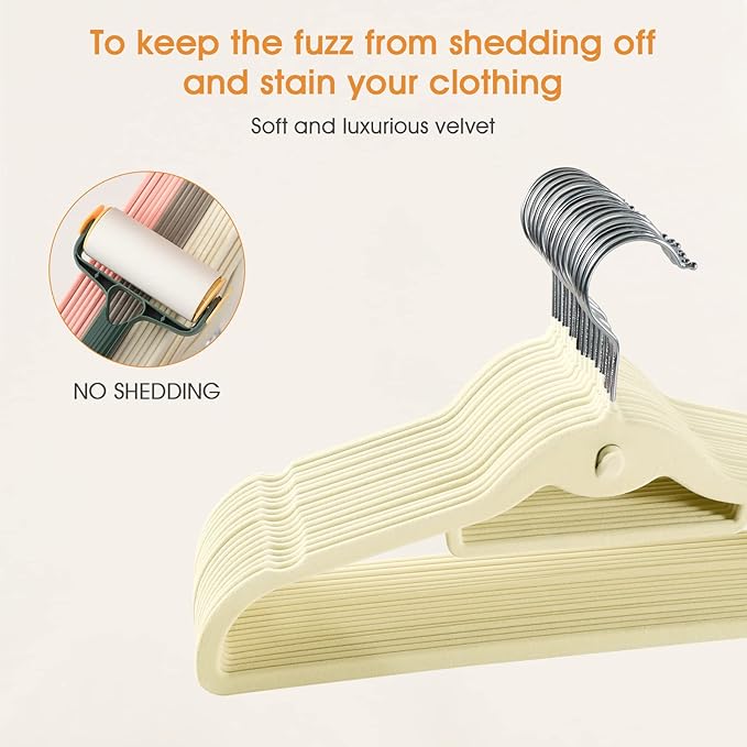 Velvet Clothing Hangers Slim Stackable Non-Slip Beige Suit Hanger Space Saving - Image 7