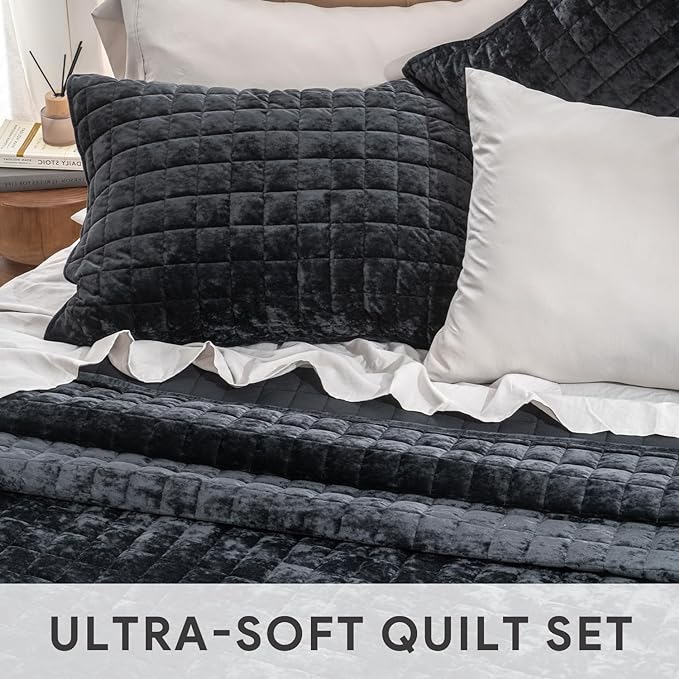 RECYCO Luxury Velvet Quilt Set King Size Bedding Sets, Ultra Soft Velvet - Image 4