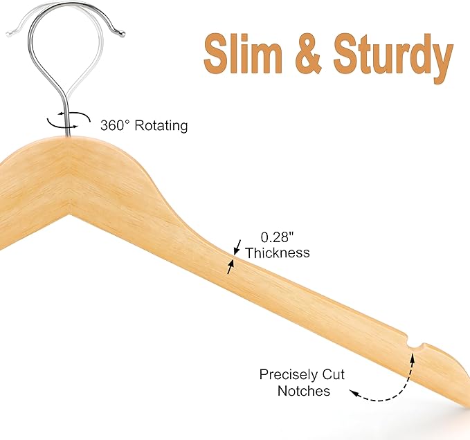 TOPIA HANGER Wooden Hangers 30 Pack, 0.28-inch Slim & Durable Clothes Hangers - Image 3