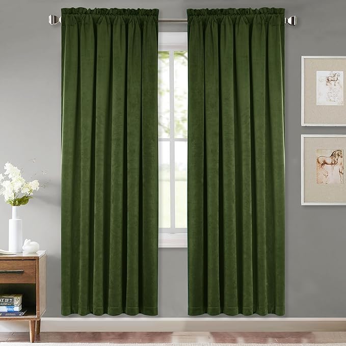 StangH Moss Green Christmas Velvet Curtains 72 inches Long 2 Panels Set by StangH