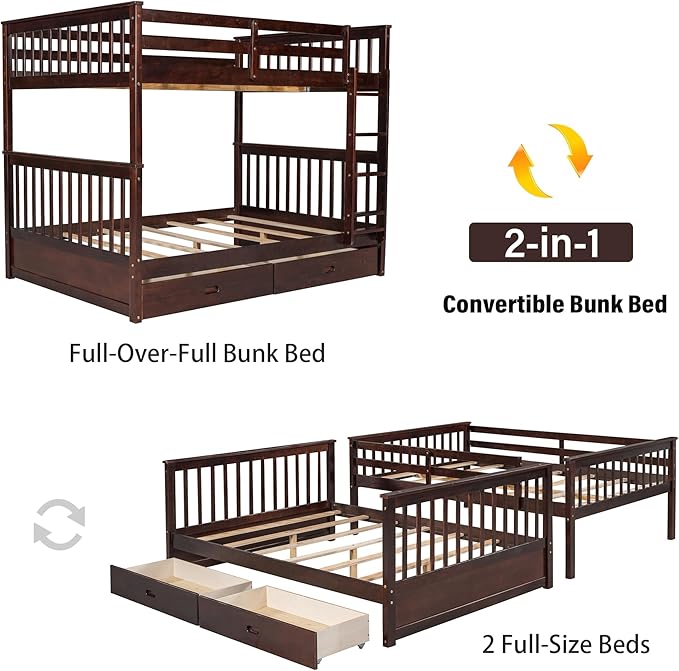 Merax Wood Bunk Bed with Drawers, Full Over Full Convertible Bunk Bed with - Image 6