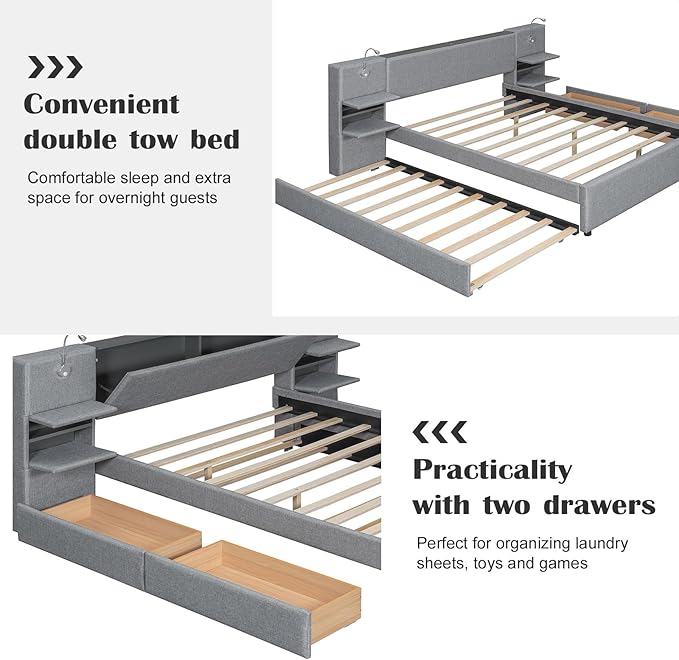 Luxury Queen Bed Frame, Queen Size Trundle Bed Frame - Image 6