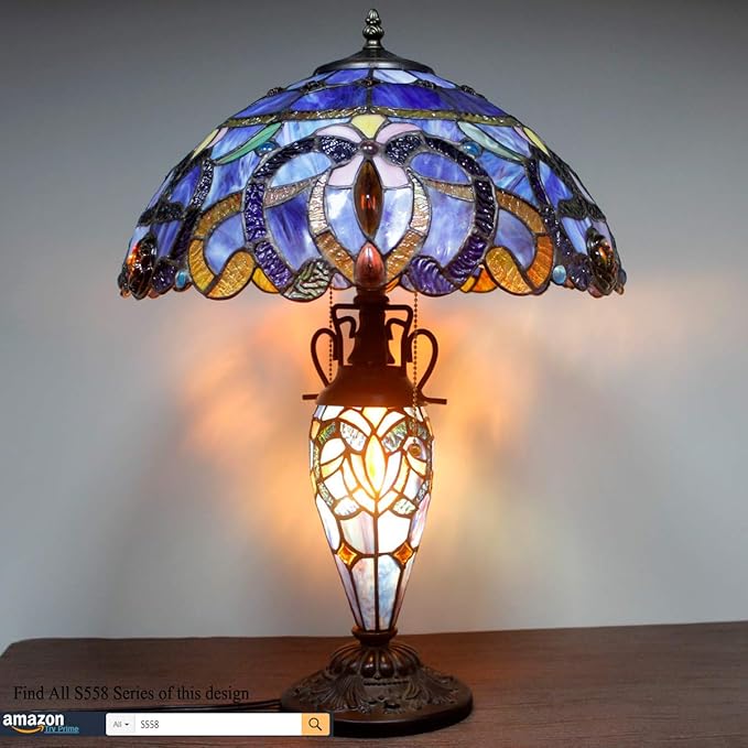 WERFACTORY Tiffany Style Table Lamp Blue Purple Cloudy Stained Glass - Image 7