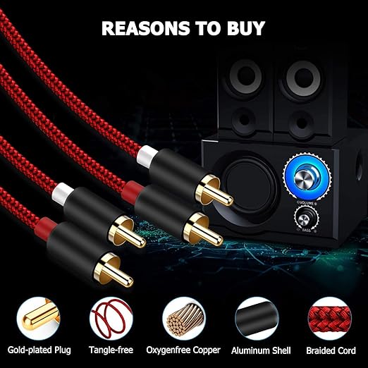 Goalfish RCA Cable, 15FT 2-Male to 2-Male RCA Audio Cord Stereo Subwoofer Cable - Image 3
