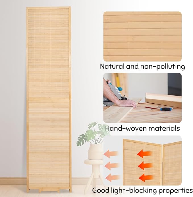 Bamboo Room Divider Folding Privacy Screens, Wall Divider - Image 7