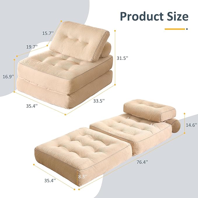 Folding Chair Bed, Futon Sofa Bed, Floor Couch - Image 2