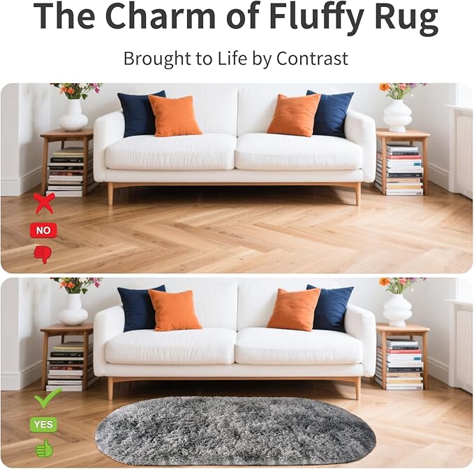 Noahas Oval Fluffy Grey Rainbow Rug 2.6X5.3 Small Kids Rugs - Image 6